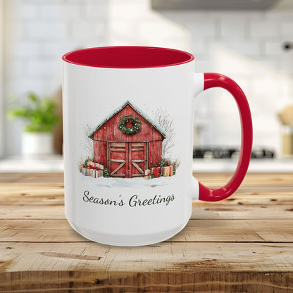 Snowy Christmas Red Barn with Gifts Mug (11/15oz)