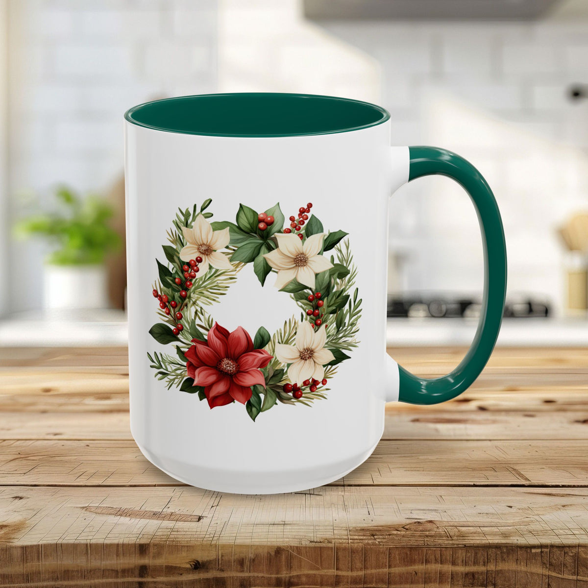Holiday Poinsettia Wreath Mug (11/15oz)