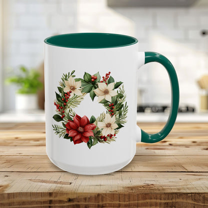 Holiday Poinsettia Wreath Mug (11/15oz)