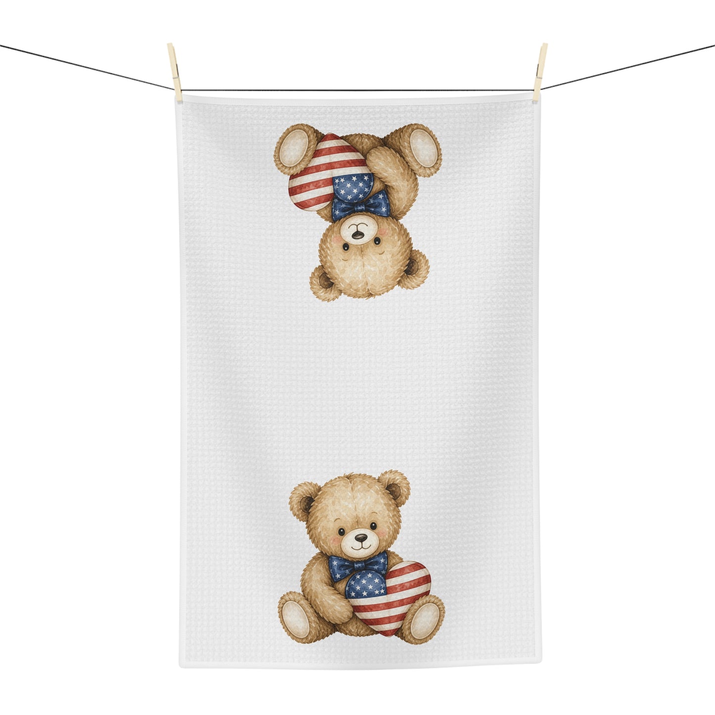 Patriotic Teddy Bear with American Flag Heart Tea Towel