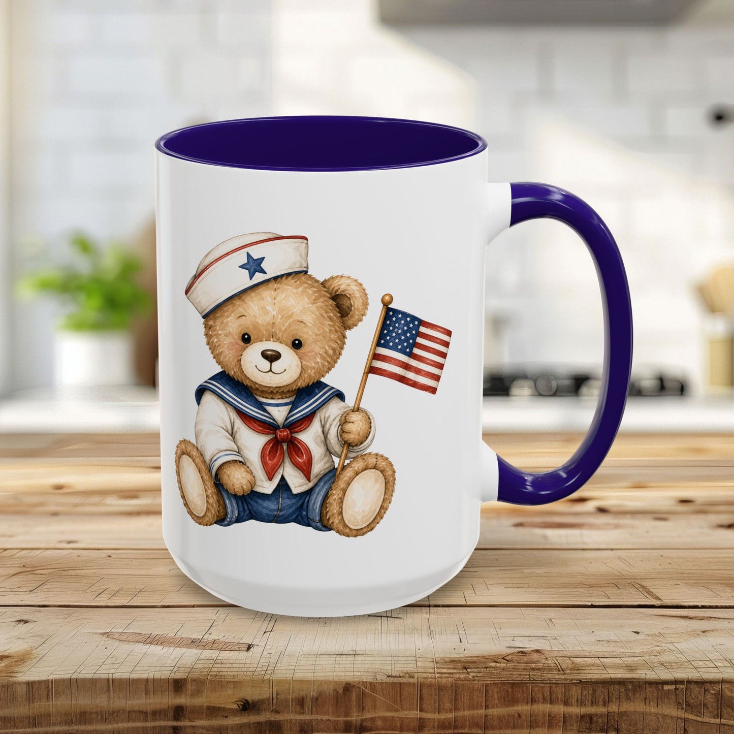 Patriotic Teddy Bear Sailor with Flag Mug (11/15oz)