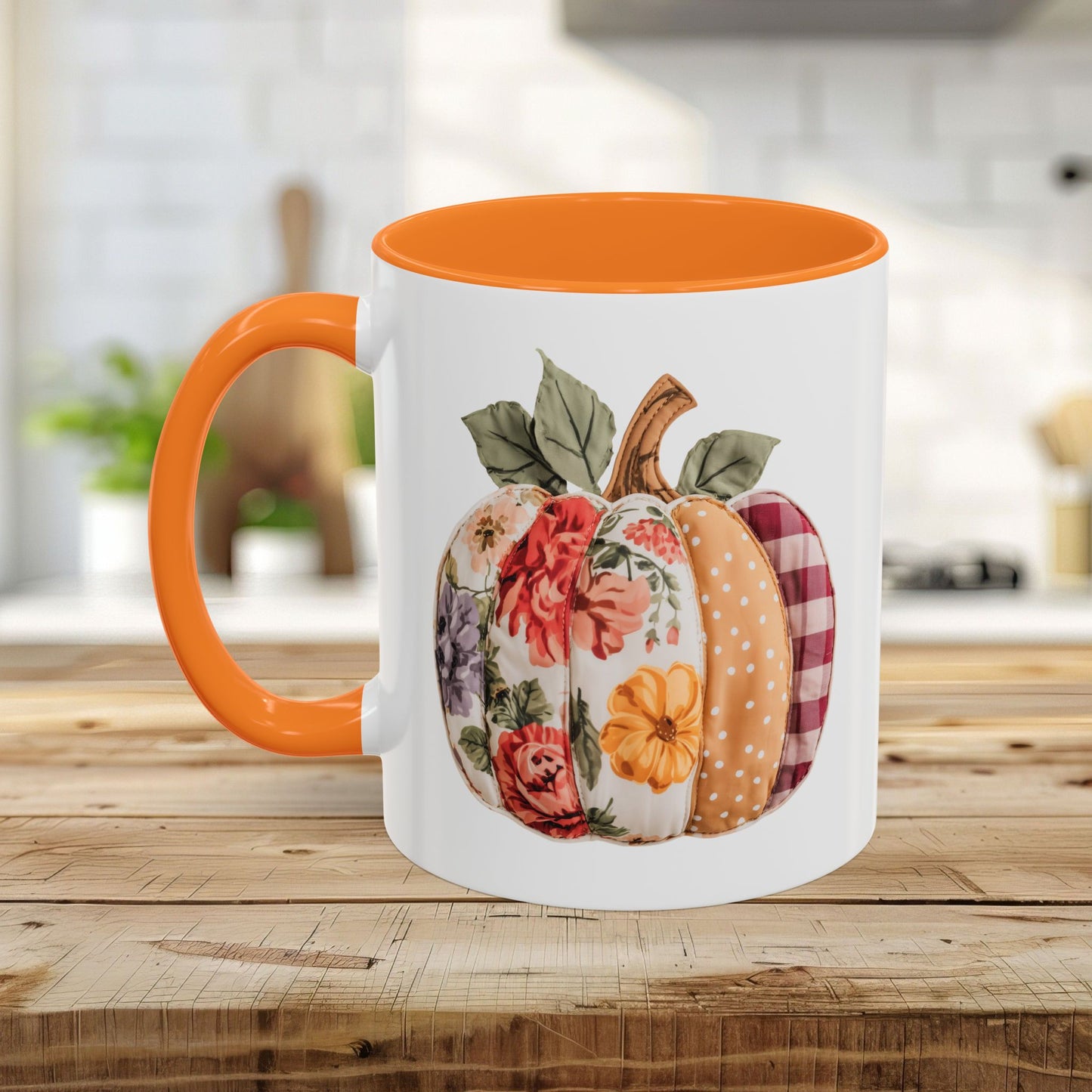 Floral & Plaid Patchwork Pumpkin Mug (11/15oz)