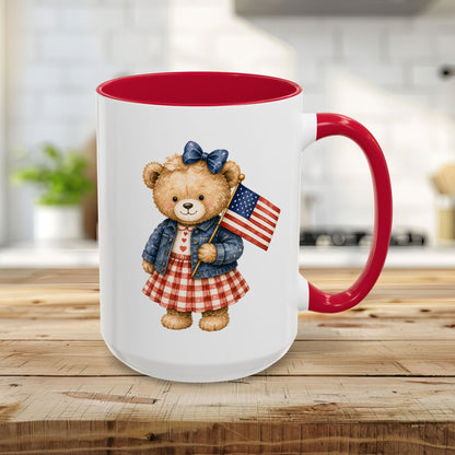 Patriotic Teddy Bear Girl with Gingham Dress (11/15oz)