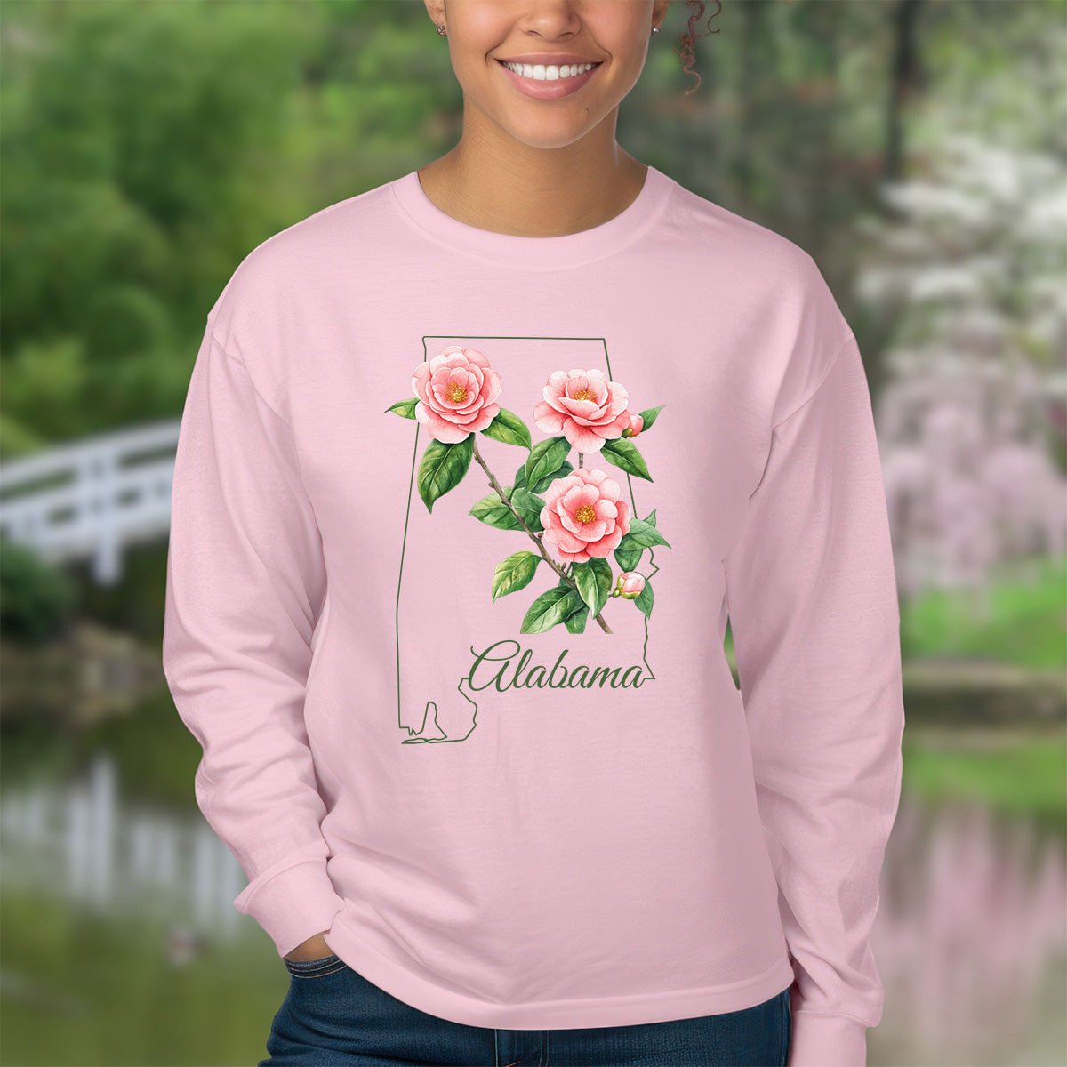 Alabama State Flower Long Sleeve Tee - Camellia