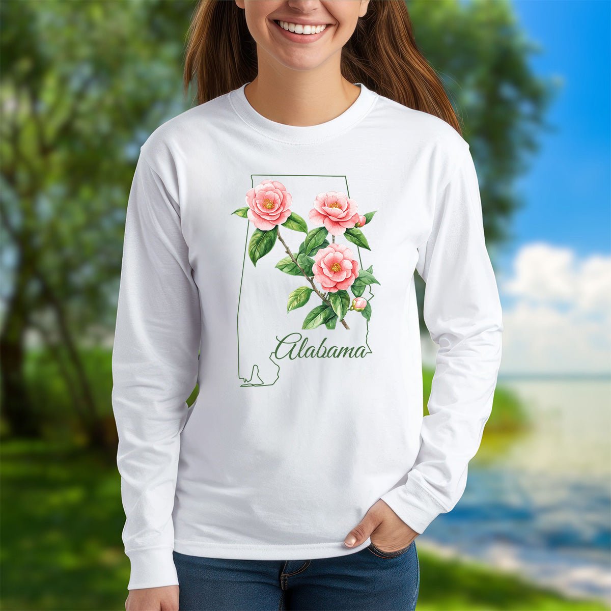 Alabama State Flower Long Sleeve Tee - Camellia
