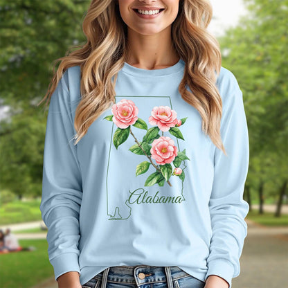 Alabama State Flower Long Sleeve Tee - Camellia