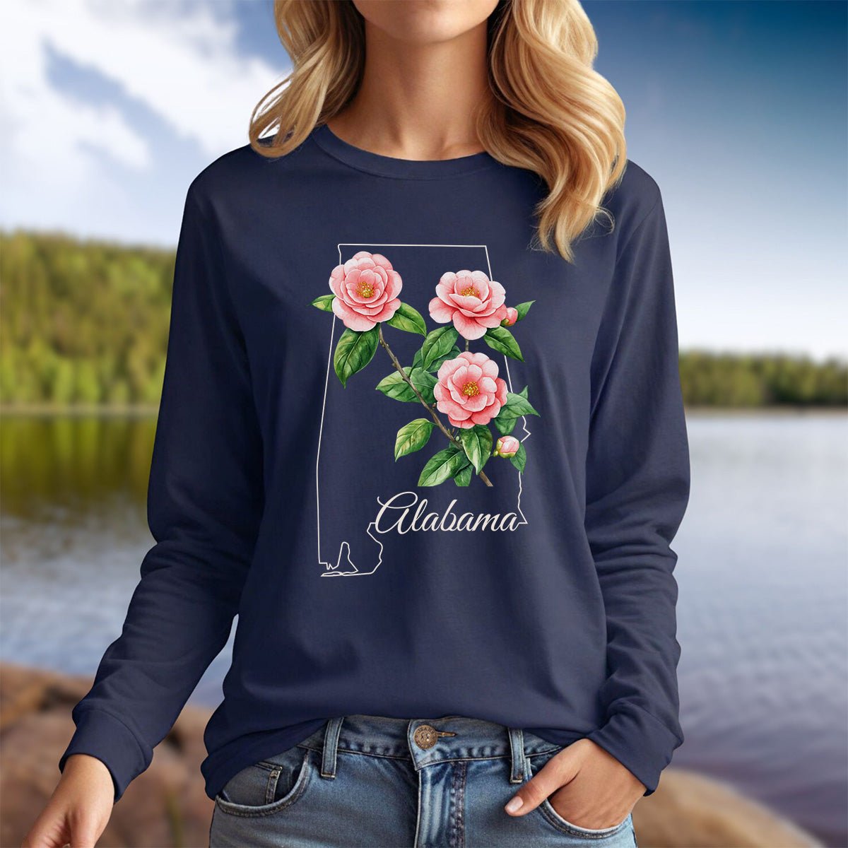 Alabama State Flower Long Sleeve Tee - Camellia
