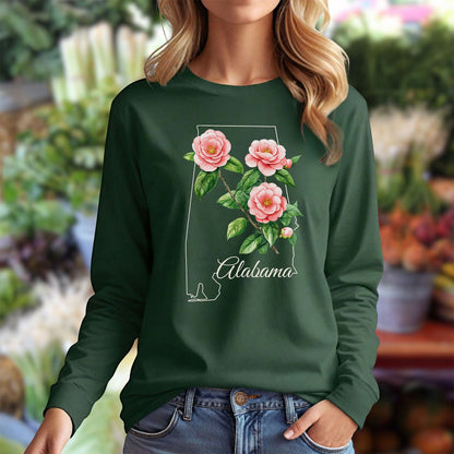 Alabama State Flower Long Sleeve Tee - Camellia