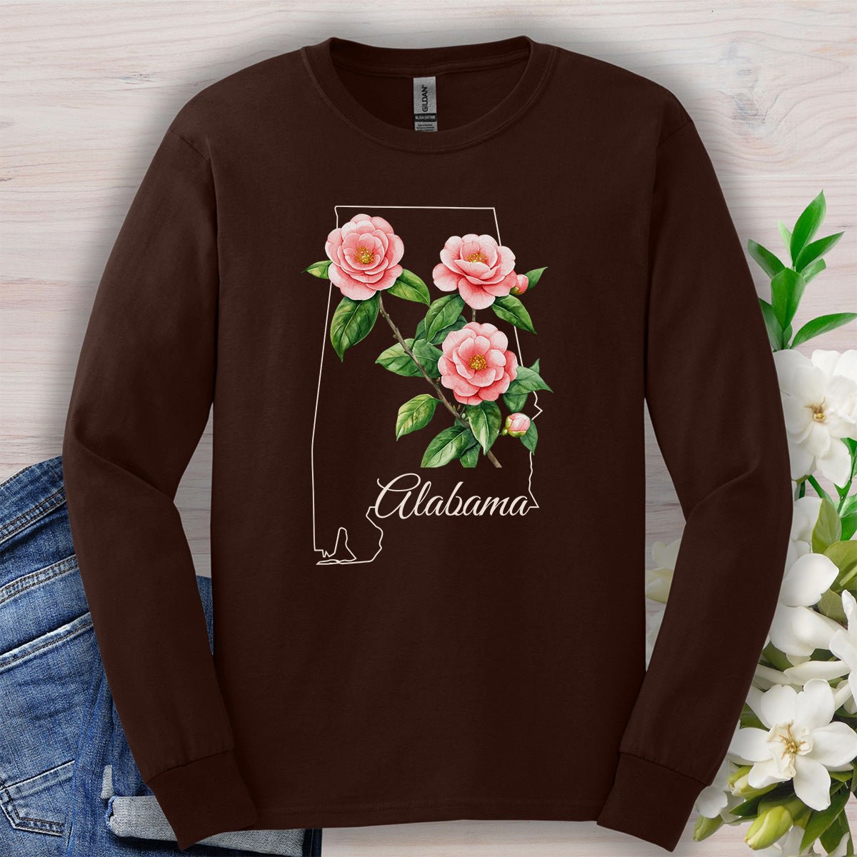 Alabama State Flower Long Sleeve Tee - Camellia