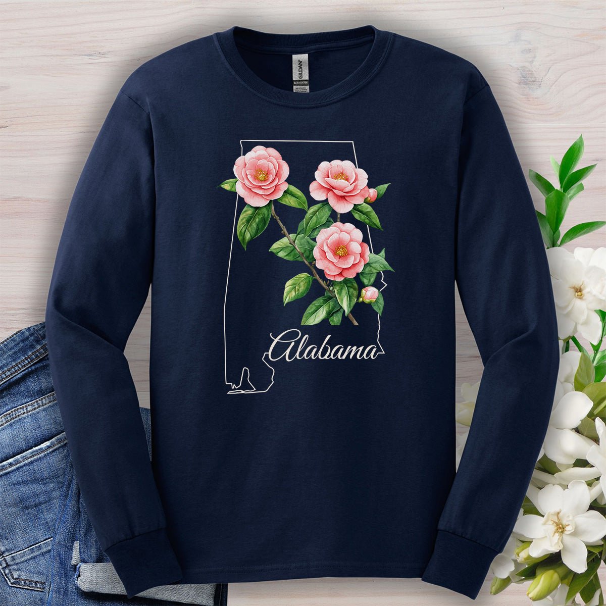 Alabama State Flower Long Sleeve Tee - Camellia