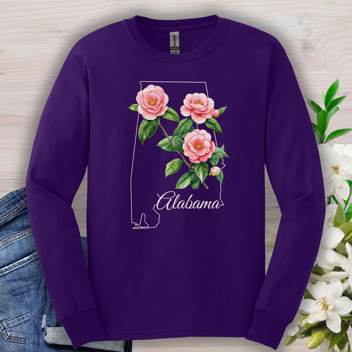 Alabama State Flower Long Sleeve Tee - Camellia