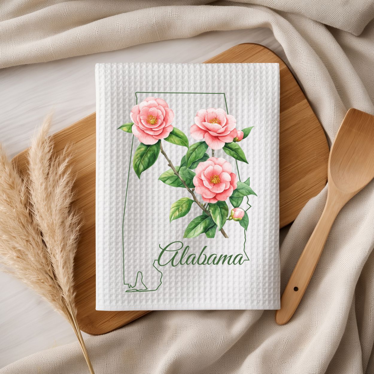 Alabama State Flower Tea Towel - Camelia