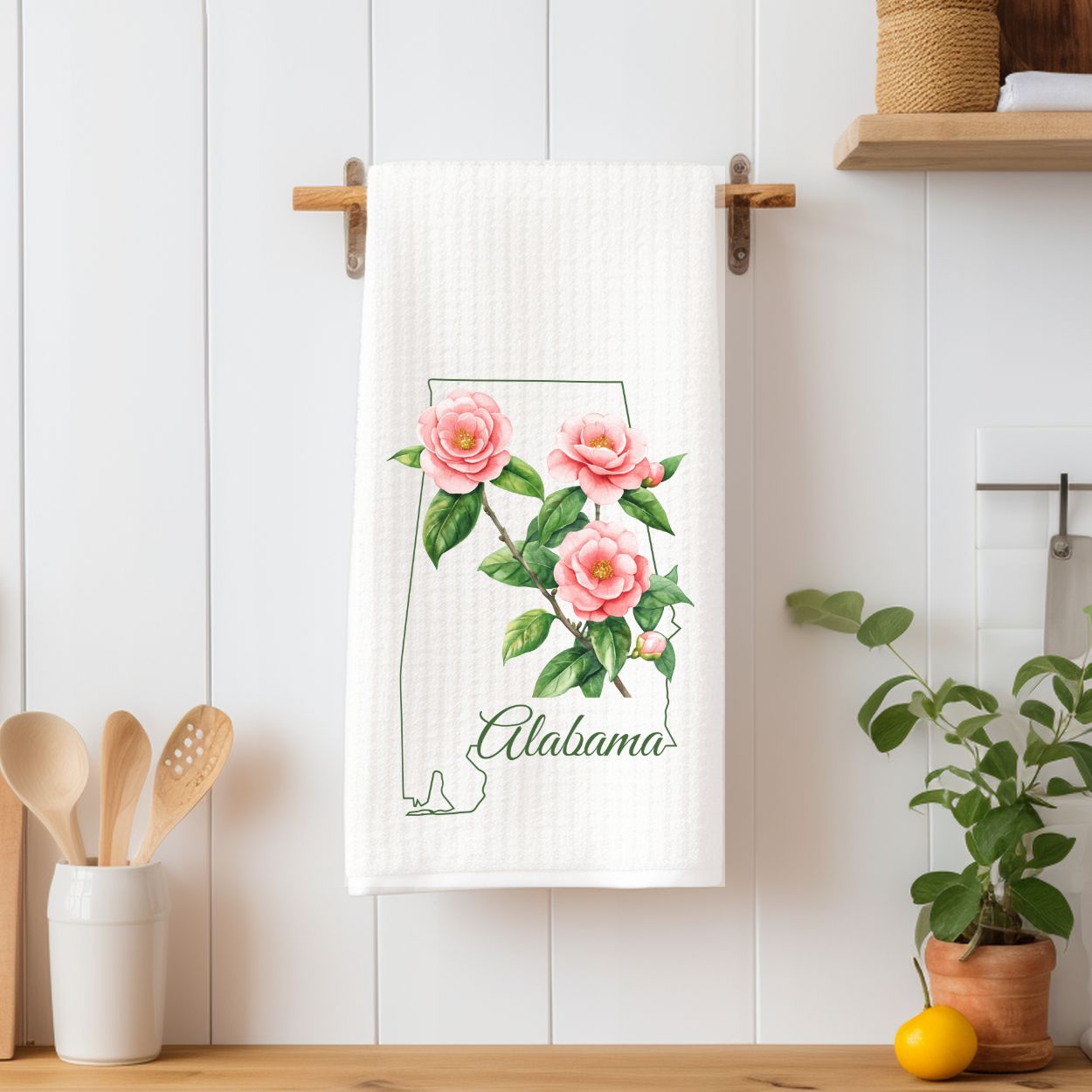 Alabama State Flower Tea Towel - Camelia