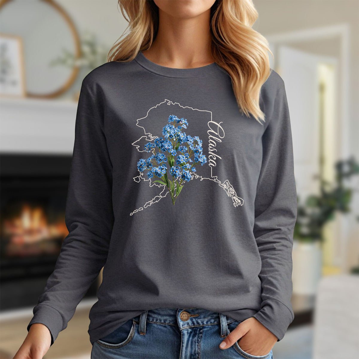 Alaska State Flower Long Sleeve Tee - Alpine Forget-Me-Not