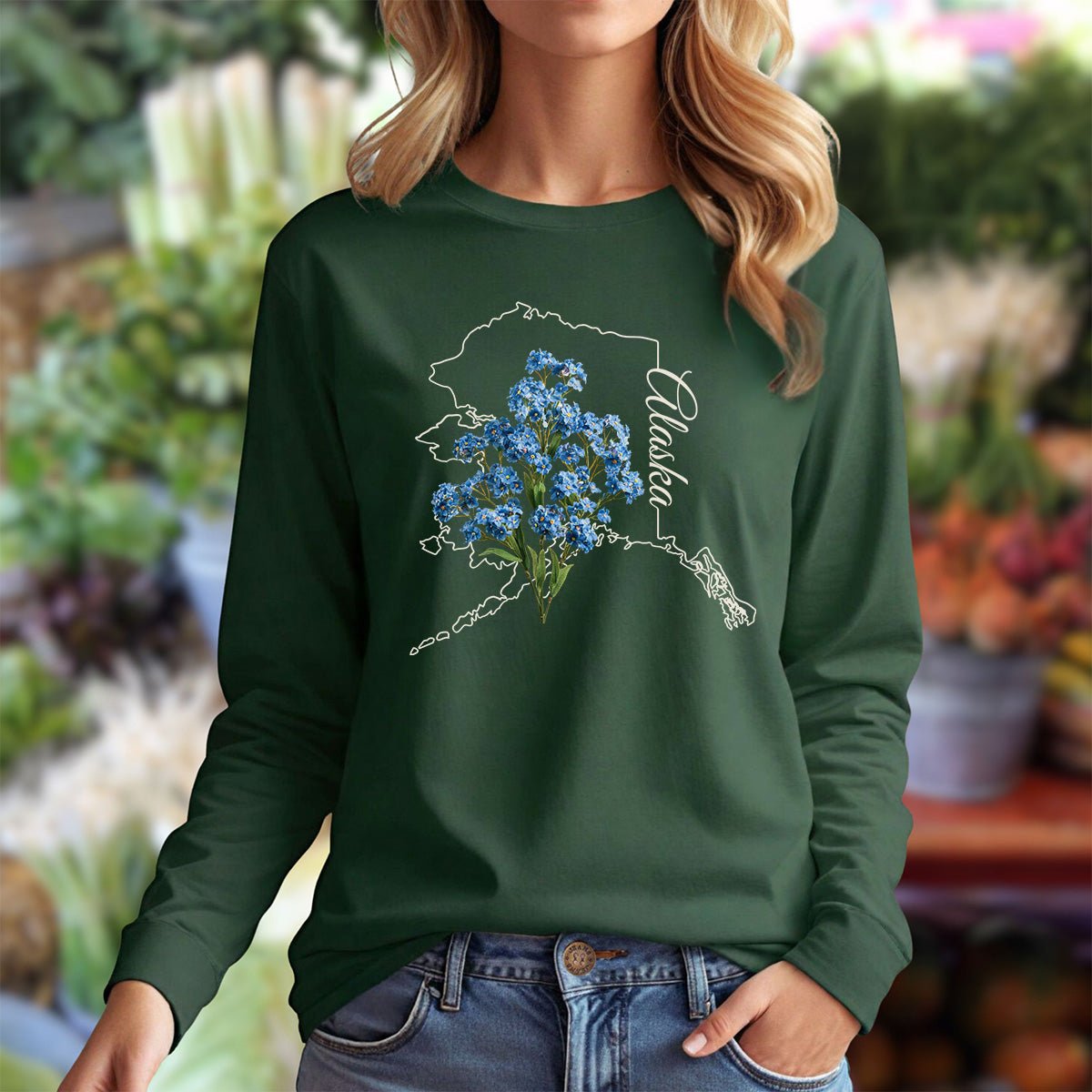 Alaska State Flower Long Sleeve Tee - Alpine Forget-Me-Not