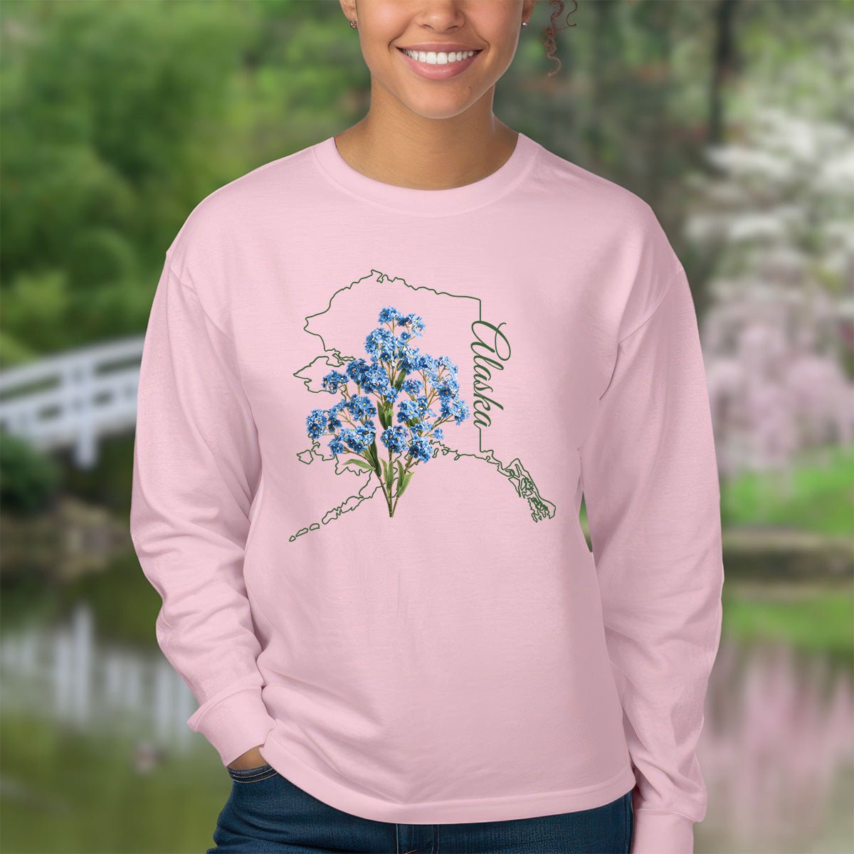 Alaska State Flower Long Sleeve Tee - Alpine Forget-Me-Not