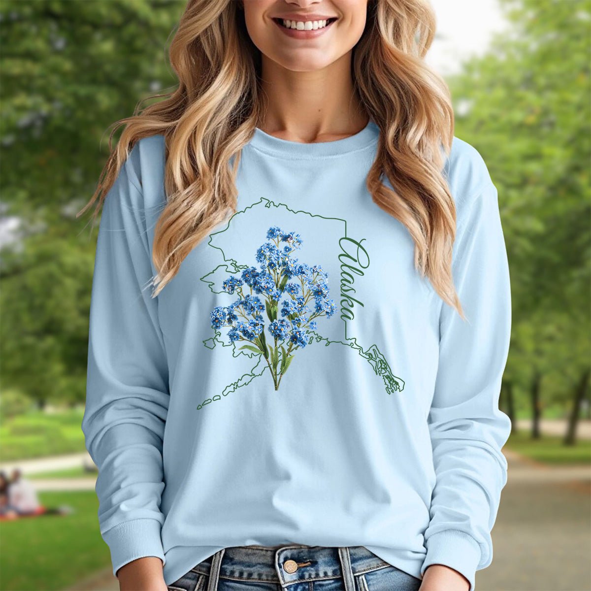 Alaska State Flower Long Sleeve Tee - Alpine Forget-Me-Not
