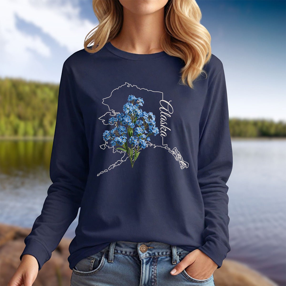 Alaska State Flower Long Sleeve Tee - Alpine Forget-Me-Not