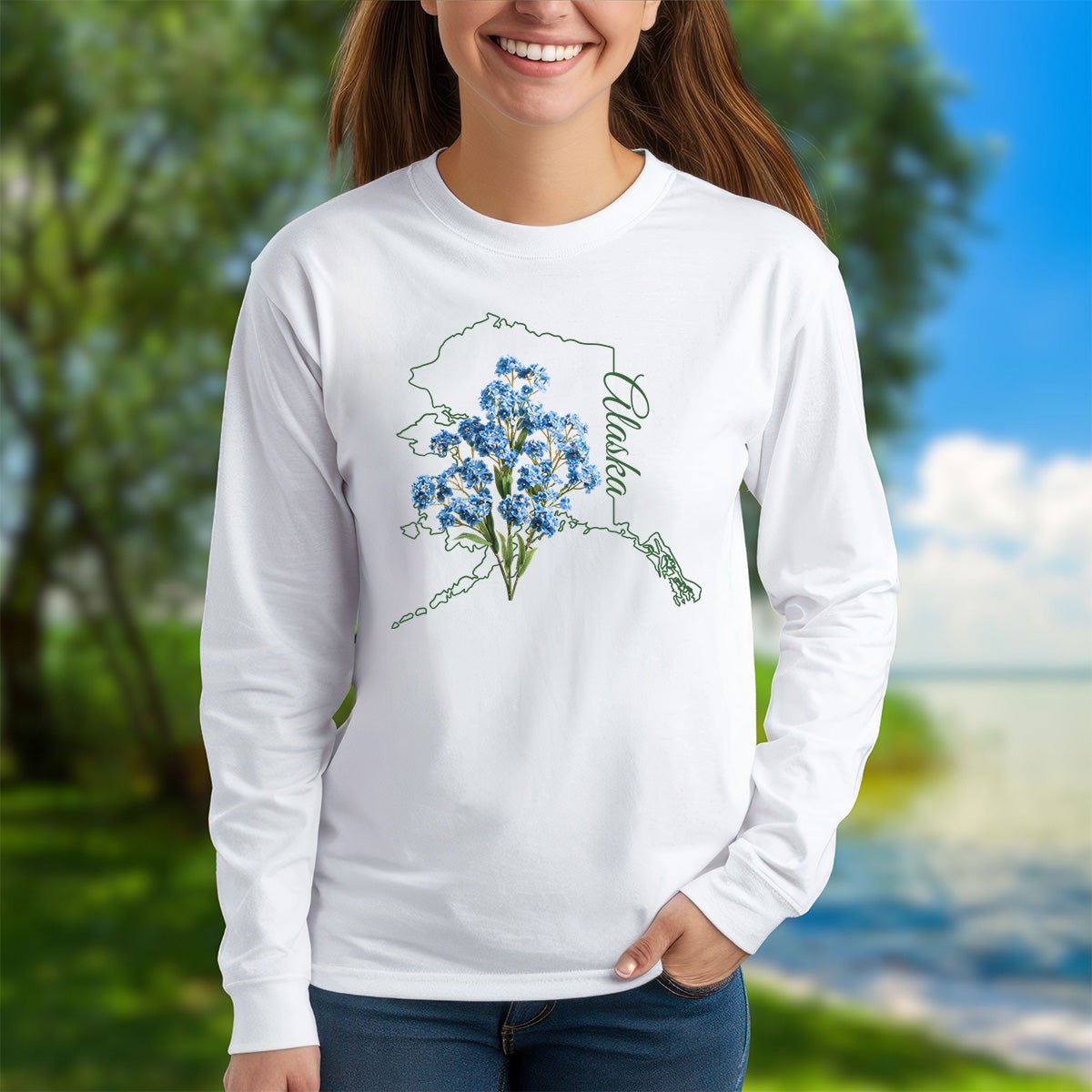 Alaska State Flower Long Sleeve Tee - Alpine Forget-Me-Not
