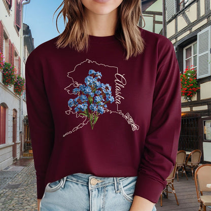Alaska State Flower Long Sleeve Tee - Alpine Forget-Me-Not