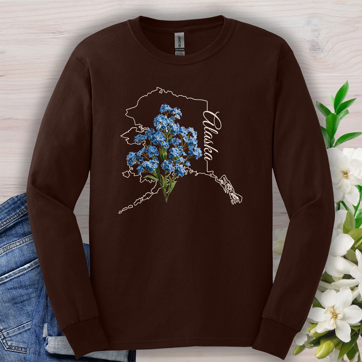 Alaska State Flower Long Sleeve Tee - Alpine Forget-Me-Not