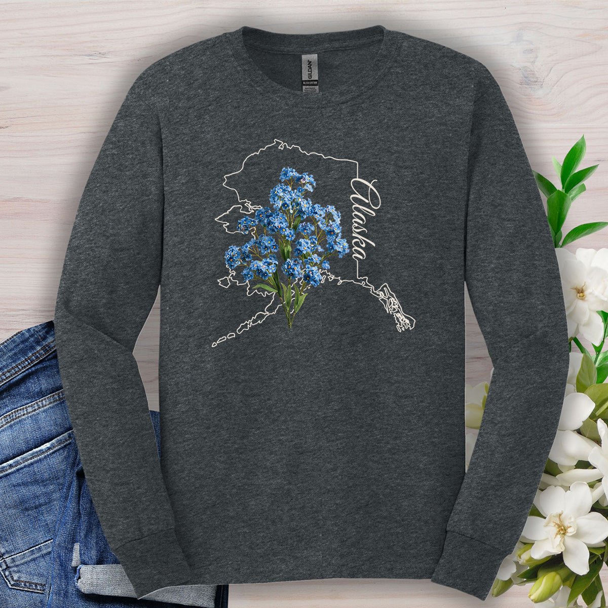 Alaska State Flower Long Sleeve Tee - Alpine Forget-Me-Not