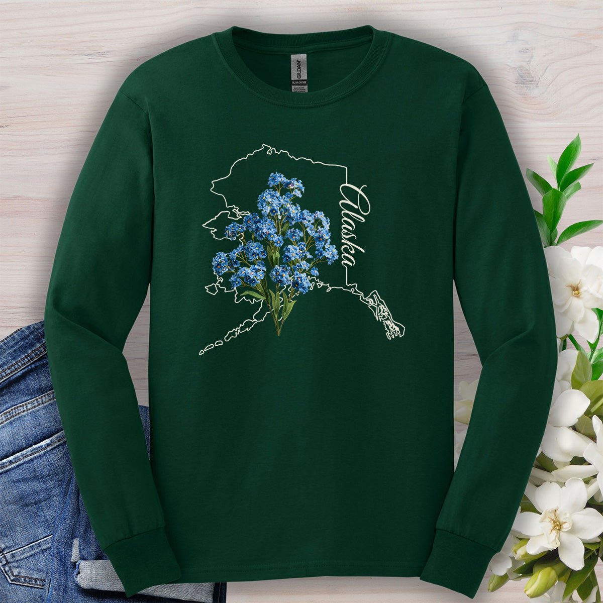 Alaska State Flower Long Sleeve Tee - Alpine Forget-Me-Not