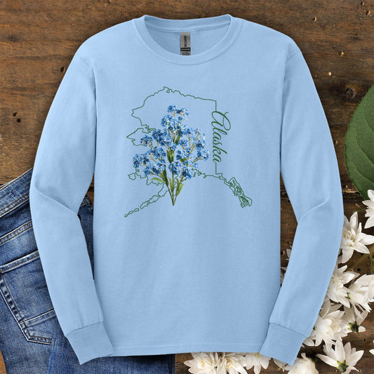 Alaska State Flower Long Sleeve Tee - Alpine Forget-Me-Not