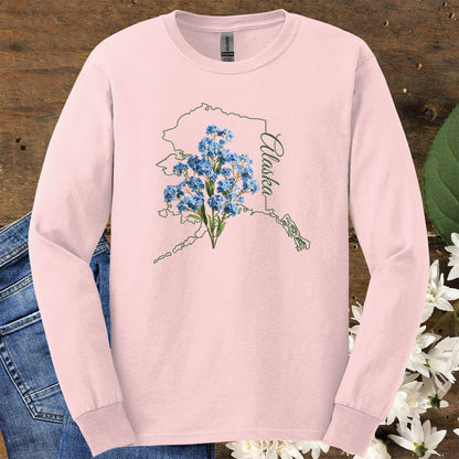 Alaska State Flower Long Sleeve Tee - Alpine Forget-Me-Not