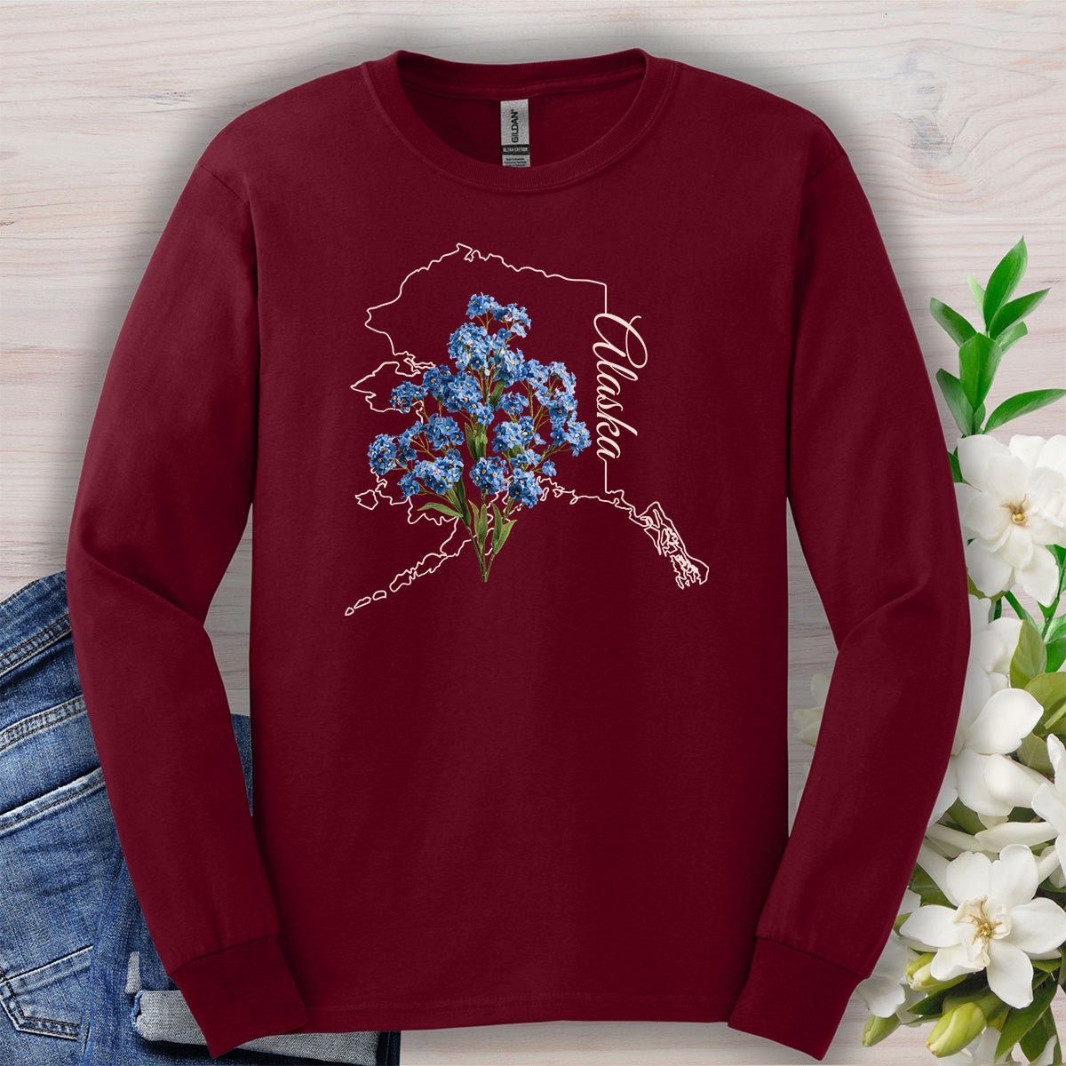 Alaska State Flower Long Sleeve Tee - Alpine Forget-Me-Not