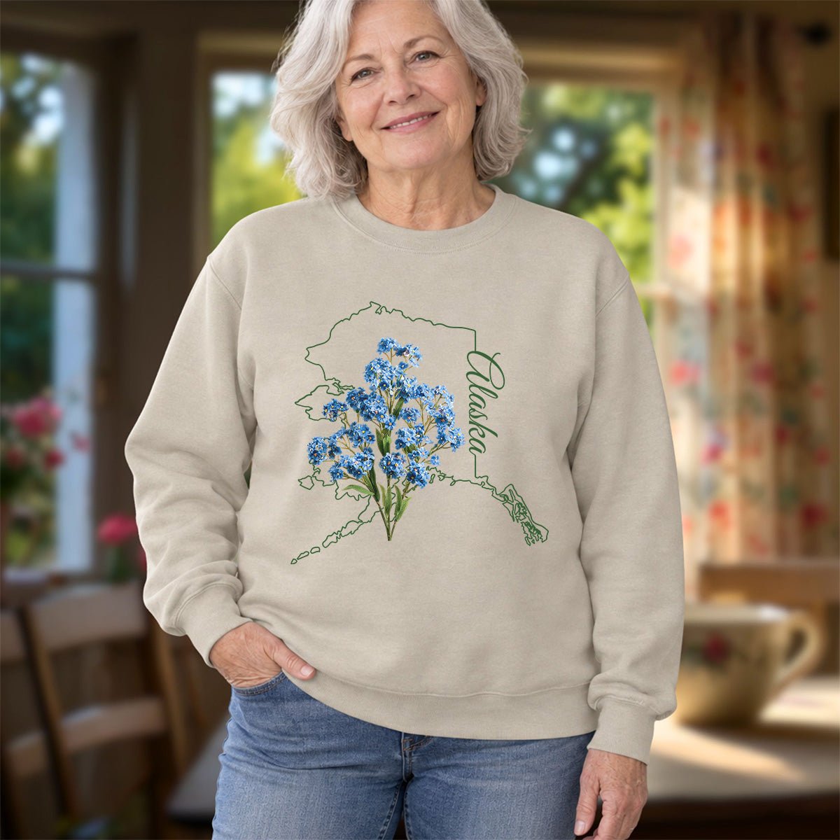 Alaska State Flower Sweatshirt - Alpine Forget-Me-Not