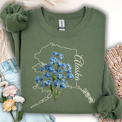 Alaska State Flower Sweatshirt - Alpine Forget-Me-Not