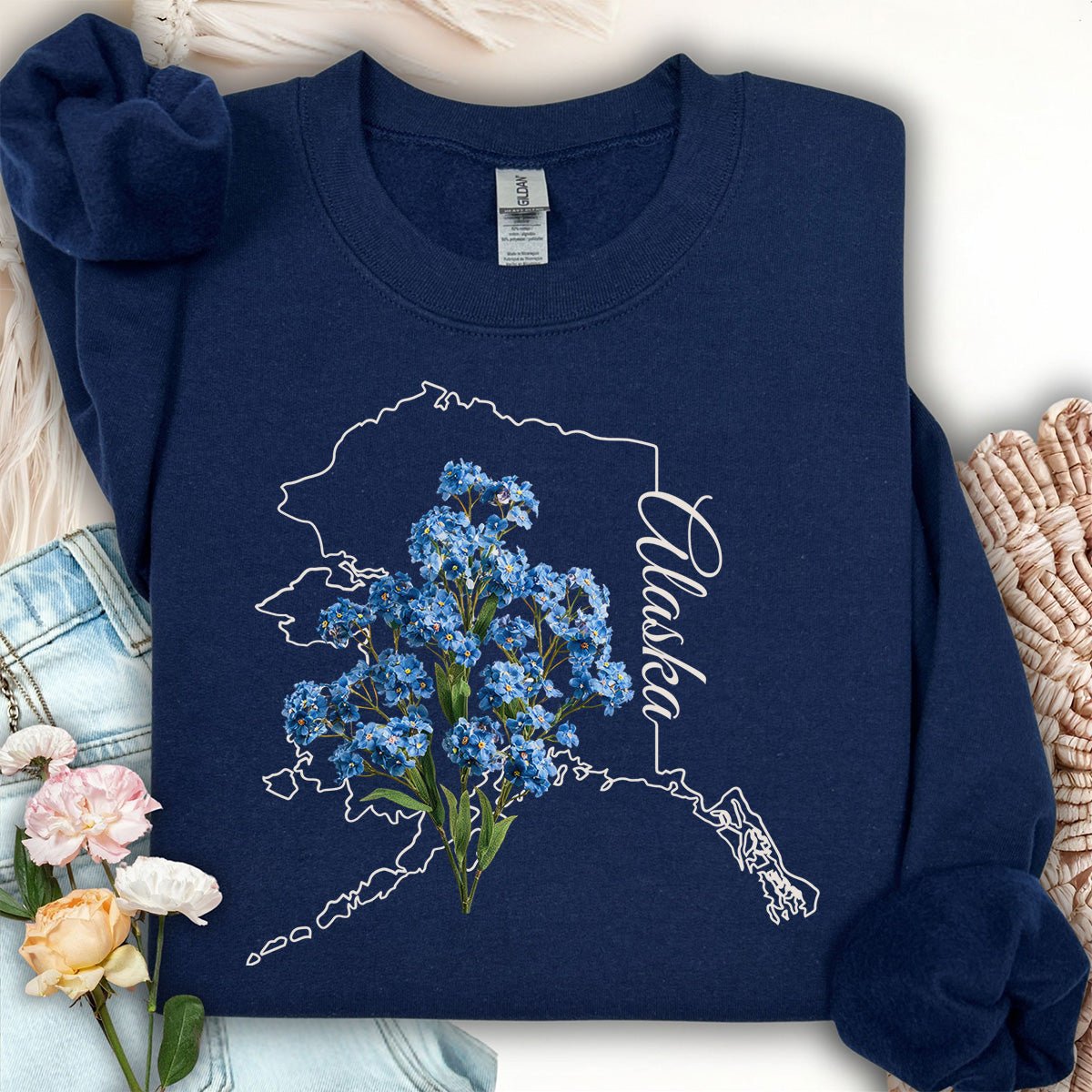 Alaska State Flower Sweatshirt - Alpine Forget-Me-Not