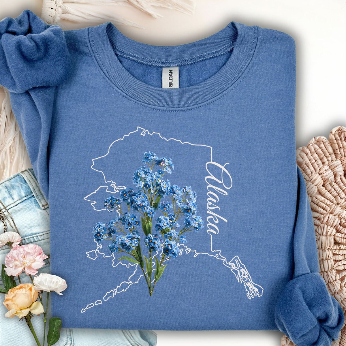 Alaska State Flower Sweatshirt - Alpine Forget-Me-Not