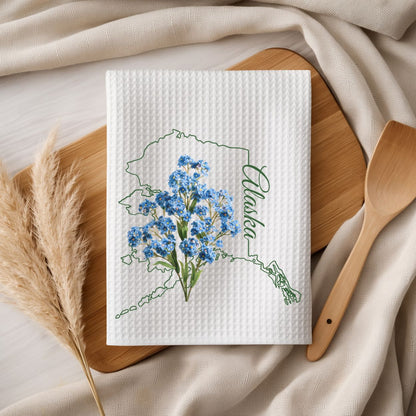 Alaska State Flower Tea Towel — Alpine Forget-Me-Not