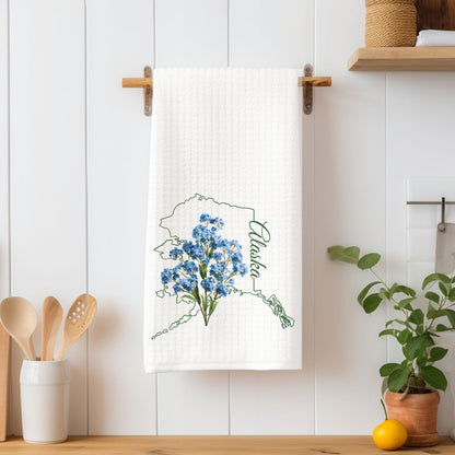 Alaska State Flower Tea Towel — Alpine Forget-Me-Not