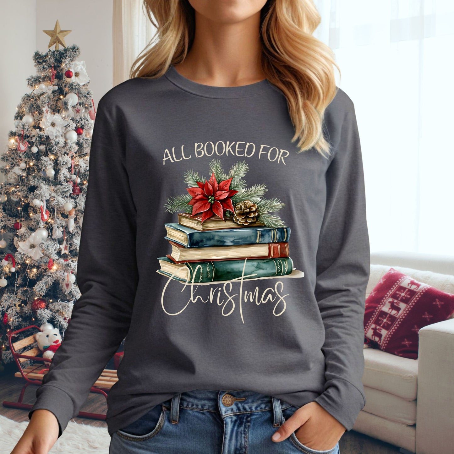 All Booked for Christmas Long Sleeve Tee