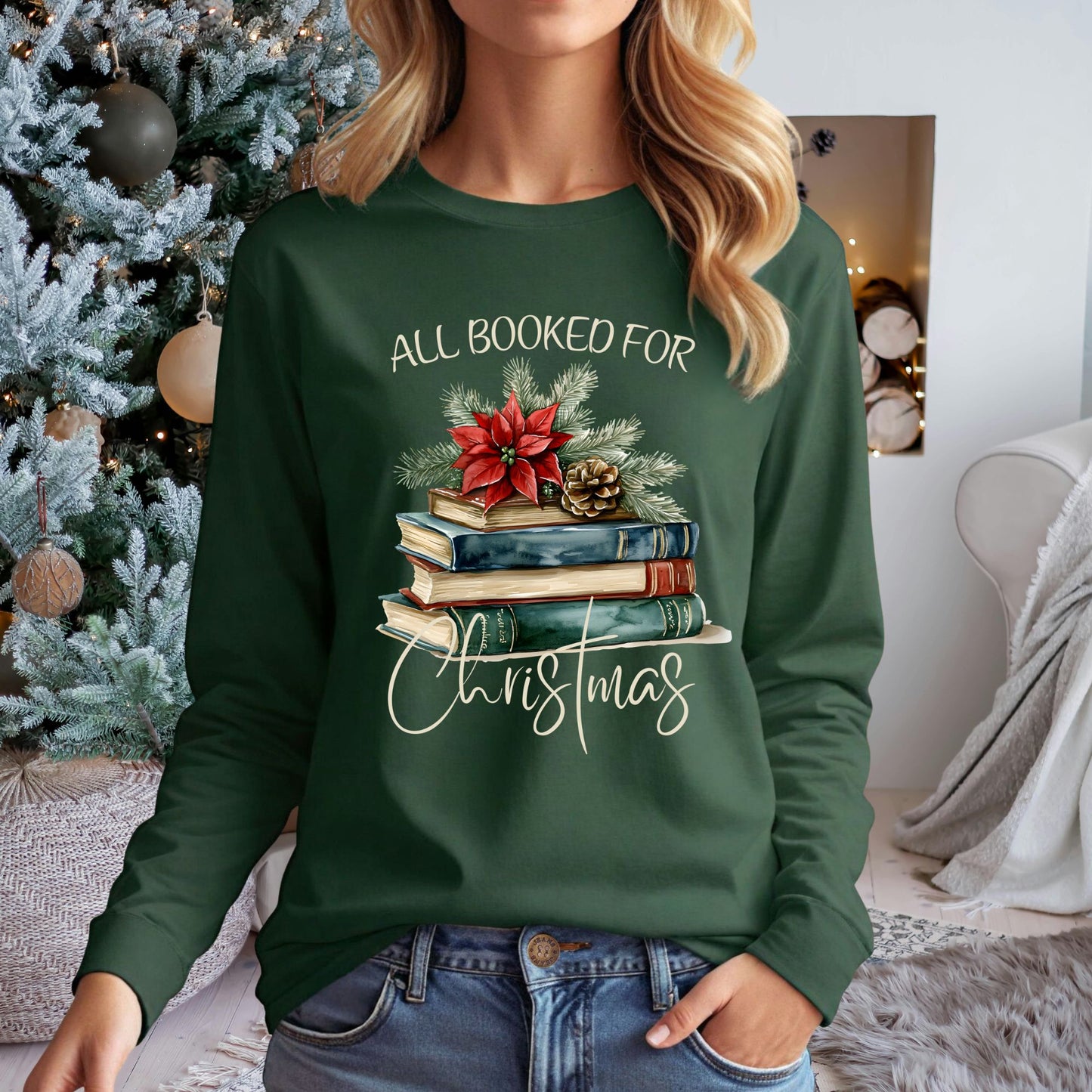 All Booked for Christmas Long Sleeve Tee