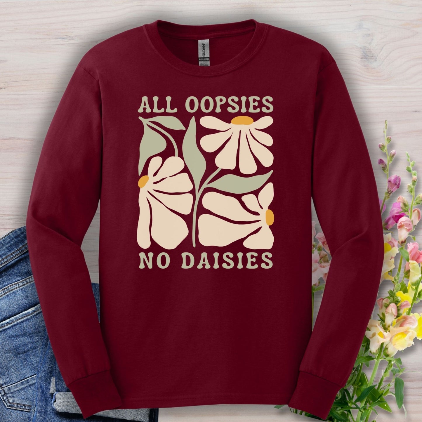 All Oopsies No Daisies Retro Floral Long Sleeve Tee