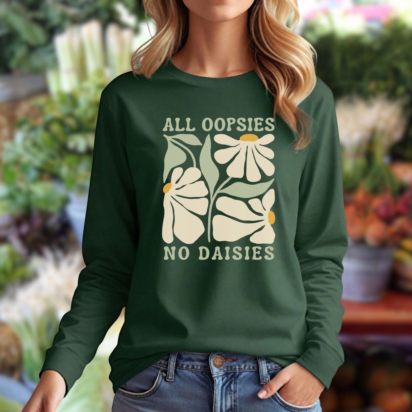All Oopsies No Daisies Retro Floral Long Sleeve Tee