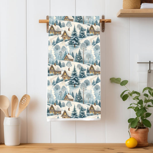 Alpine Winter Village Microfiber Tea Towel