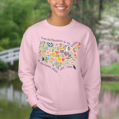 America the Beautiful Floral Map Long Sleeve Tee