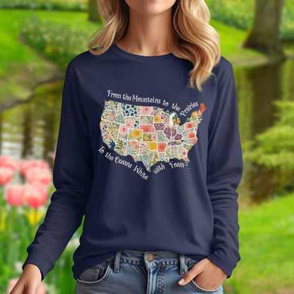 America the Beautiful Floral Map Long Sleeve Tee
