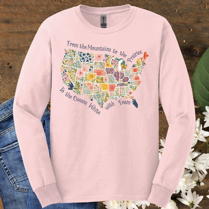 America the Beautiful Floral Map Long Sleeve Tee