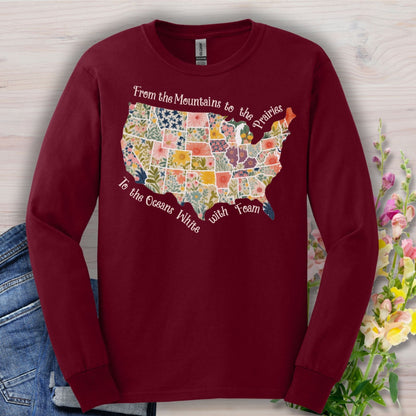 America the Beautiful Floral Map Long Sleeve Tee
