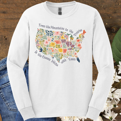 America the Beautiful Floral Map Long Sleeve Tee