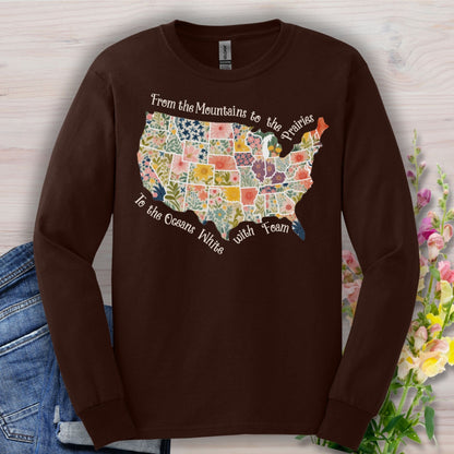 America the Beautiful Floral Map Long Sleeve Tee