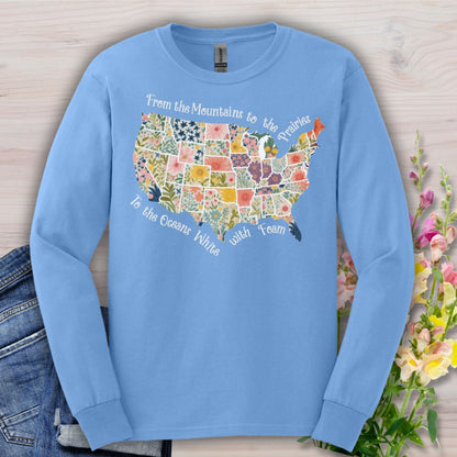 America the Beautiful Floral Map Long Sleeve Tee