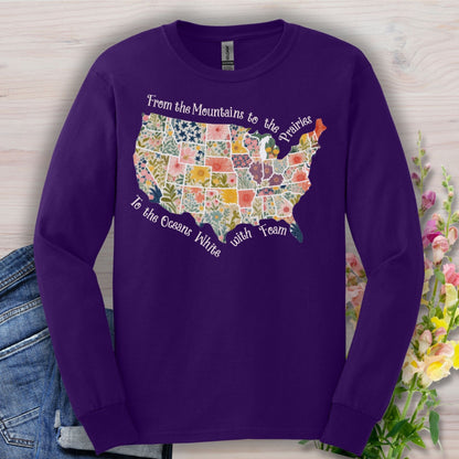 America the Beautiful Floral Map Long Sleeve Tee
