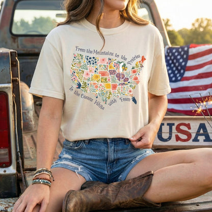 America the Beautiful Floral Map T-Shirt